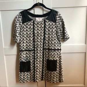 Anthropoligie Chevron Pocket Shirt Leather Trim